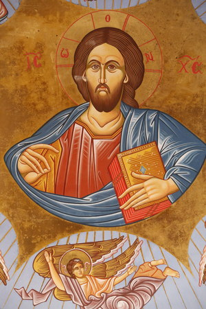 Ceiling fresco in Pedoulas orthodox church. Christ pantocrator, 20150510, Pedoulas, Cyprus