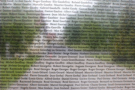 Wall of names at the Royallieu concentration camp memorial , Compiegne, France