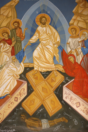 Icon in St George's orthodox church, Madaba : Christ's resurrection, Madaba, Jordanie