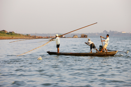 Fishing boat on the Mekong river. , Phnom Penh, Cambodia