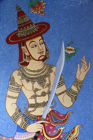 Painted guard at Wat Chedi Luang, Chiang Mai Thailand