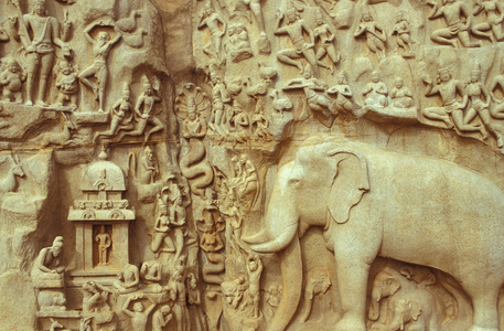 Relief Sculpture of Arjuna's Penance, also referred to as Descent of the Ganges, at Mamallapuram Mamallapuram Inde