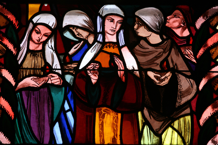 Saint-Joseph des fins church stained glass window Holy virgins Annecy France