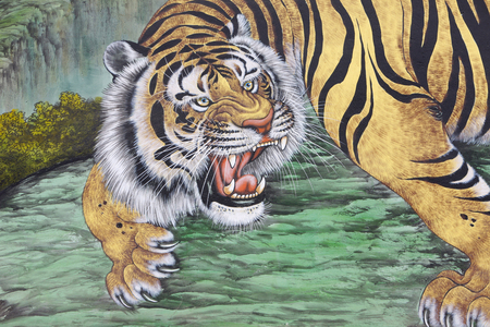 Tiger painting at Bongeunsa temple, Seoul, Coree du Sud