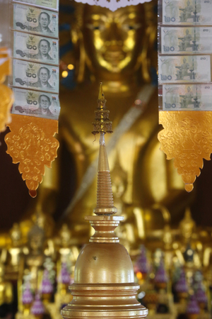 Offerings and stupa at Wat Chedi Luang, Chiang Mai. Thailand