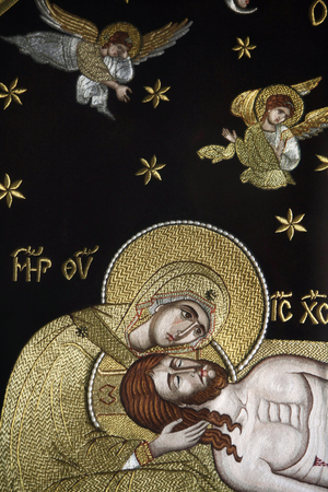 Painting in St. George's Greek Orthodox church : Christ's laying from the Cross (detail) Istanbul Turquie