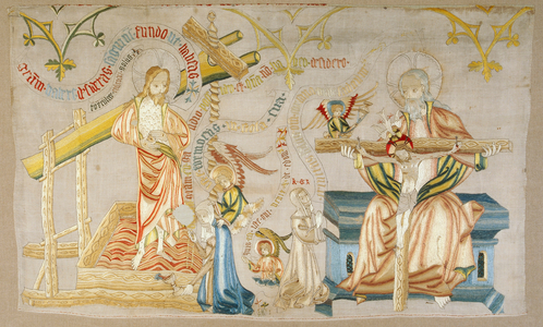 Altar hanging depicting Christ in the wine press and the Trinity enthroned, Nuremberg, c.1370 (linen with silk embroidery)