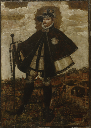 Portrait of Stefan (III) Praun in a Pilgrim's Outfit, 1571 or later (oil on panel)