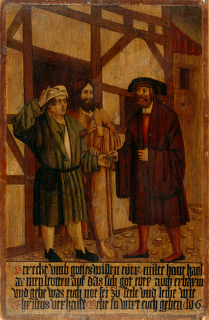 Alms Giving, c.1530-35 (oil on panel)