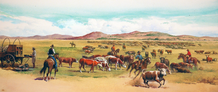 Cattle Driving (colour litho)