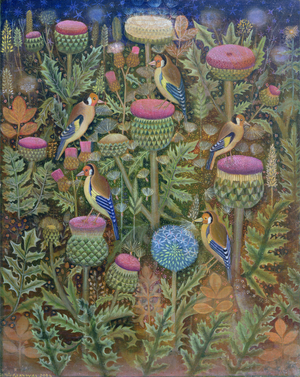 Birds in Thistle, 2006 (oil on canvas)