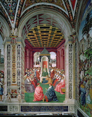Aeneas Sylvius Piccolomini (1405-64) Makes an Act of Submission to Pope Eugenius IV (1383-1447) 7th February 1447, 1503-08 (fresco)