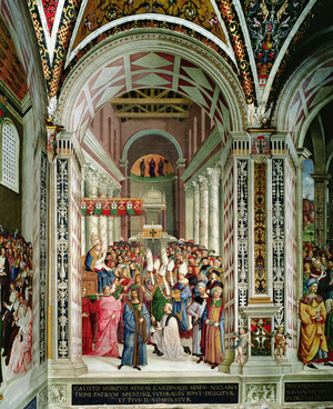 Aeneas Sylvius Piccolomini (1405-64), Elected Pope with the Name of Pius II, Enters St. Peter's, 3rd September 1458, 1503-08 (fresco)