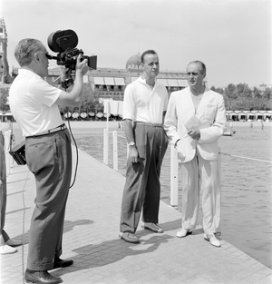 THE DIRECTOR RENE CLAIR WITH THE PRODUCER WALTER BORG - UNIFRANCE ITALIA AT THE XIX INTERNATIONAL FILM FESTIVAL IN VENICE LIDO - 1958