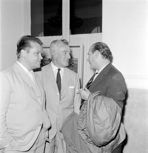 THE DIRECTORS ROBERTO ROSSELLINI, VITTORIO DE SICA AND THE CHOREOGRAPHER PIETRO ZUFFI AT INTERNATIONAL FILM FESTIVAL OF VENICE - 1959