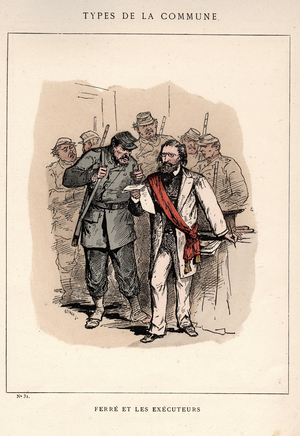 Commune de Paris: costume by FERRE ET LES EXECUTORS (31) in “” Les Communeux, 1871 types - Characters - Costumes “” by Bertall (pseudonym De Charles-Albert D'Arnoux). Engraving by LEFMAN.