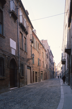 View of a street from the ancient ghetto of Ferrara, Italy