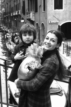 Ballerina Carla Fracci Italy With Son In Venice, Easter Egg, Italy, 1973 (photo)