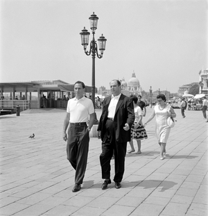 THE PRODUCER JERRY WALD WITH THE WRITER A.E. HOTCHNER IN VENICE
