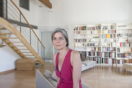 Writer Nathalie Demoulin in her apartment 14/07 2015