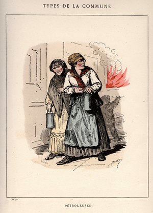 Commune de Paris: costume de PETROLES (20) in “” Les Communeux, 1871 types - Characters - Costumes “” by Bertall (pseudonym De Charles-Albert D'Arnoux). Engraving by LEFMAN.
