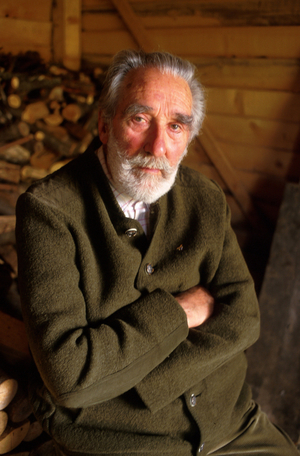 Portrait of writer Mario Rigoni Stern in his country house in Asiago, Italy 1998