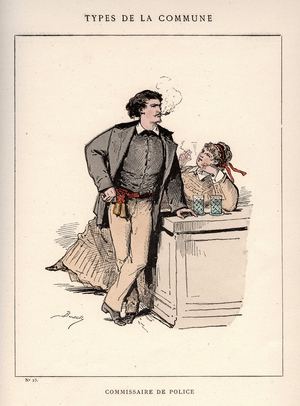 Commune de Paris: costume de COMMISSIONER DE POLICE (25) in “” Les Communeux, 1871 types - Characters - Costumes “” by Bertall (pseudonym De Charles-Albert D'Arnoux). Engraving by LEFMAN.