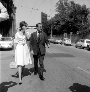 THE DIRECTOR JEAN LUC (jean-luc) GODARD WITH THE ACTRESS ANNA KARINA AT THE XXVI INTERNATIONAL FILM FESTIVAL IN VENICE LIDO - 1965