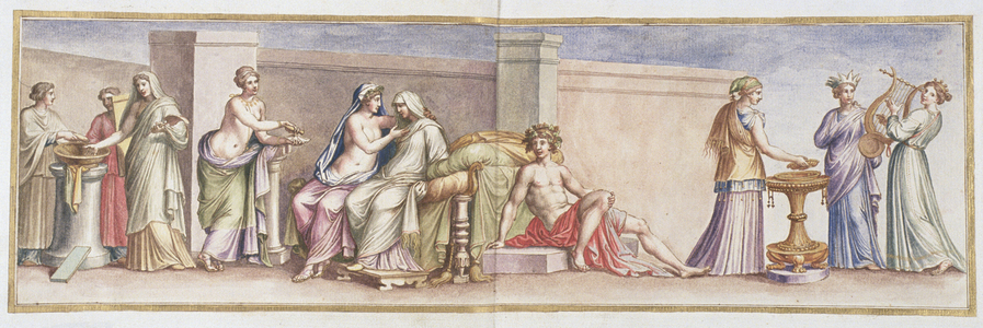 Ms Gen 1496 Plate XLI Aldobrandini Wedding, 1674 (w/c on paper)