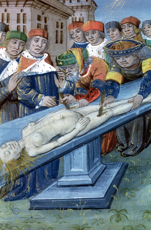 Ms Hunter 9 f.22r Dissection, from 'De Medina Fen I. II, by Avicenna (980-1037)' (vellum)