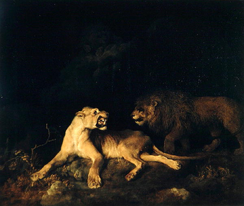 Lion and Lioness (oil on canvas)