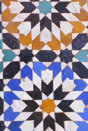 Morocco, Marrakech, Ceramic detail of the Saadian tombs (photo)