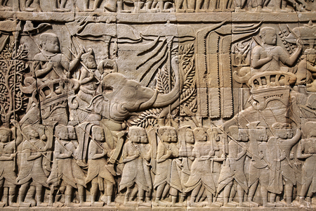 Bayon temple, bas relief, Angkor site, Cambodia (photo)