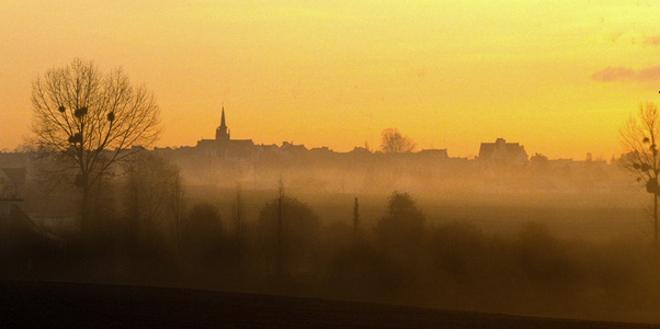 Morbihan - Pays de Baud - City of Baud in the mist