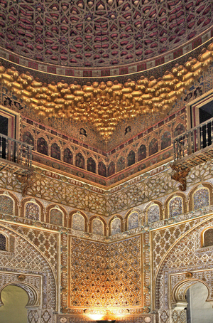 Palace of Peter the Cruel, Salon of the Ambassadors, 15th century cedar dome, Alcazar, Seville, Andalusia, Spain (photo)