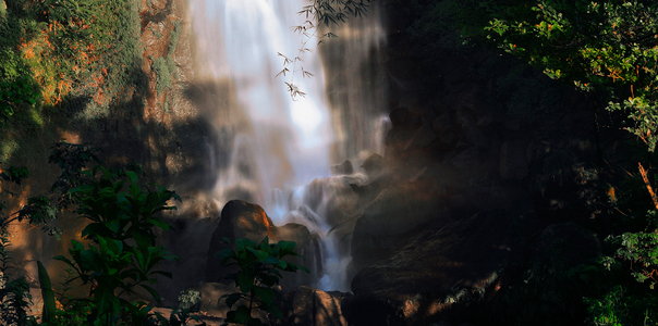 Waterfall: Trafalgar Falls in the Roseau Valley, West Indies, Caribbean, Dominica (photo)