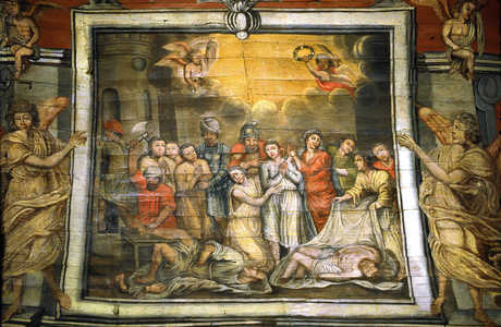 Morbihan - Pays de Baud - Painted vault of the choir of the chapel of St Adrien