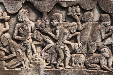 Bayon temple, bas relief, Angkor site, Cambodia (photo)