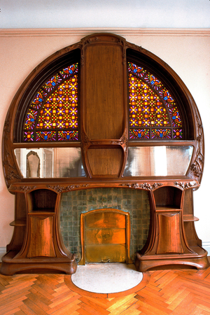 Nancy (department 54), Art Nouveau, Villa Majorelle, Cheminee by Jacques Majorelle (1859-1926), Stained glass by Jacques Gruber (1870-1936)