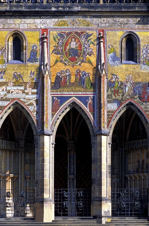 Czech Republic, Prague, St. Vitus Cathedral, "The Golden Gate" surmounted by a mosaic depicting the Last Judgment (photo)