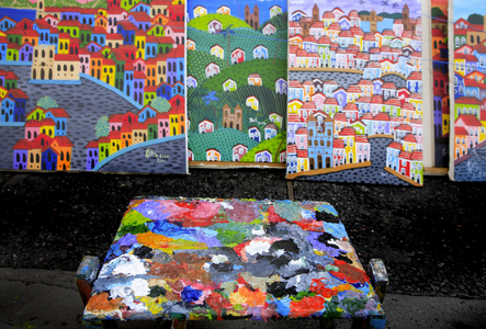 "Le Pelourinho", Pelourinho Square: Local paintings, Upper Town, Historic District, Salvador de Bahia, Bahia State, Brazil (photo)