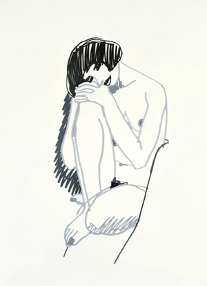 Monica sitting head on knee, 1985/90 (enamel on cut-out steel)