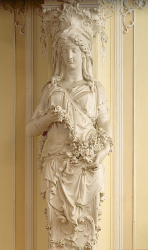 Detail of one of the caryatids by David Jensen (1816-1902) in the White Parlour (stucco)