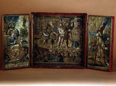 Miniature altarpiece: Ecce Homo, St.Francis and St.John, 1621 (tapestry)