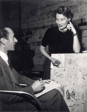 John Halas and Joy Batchelor working on 'Animal Farm', 1954 (b/w photo)
