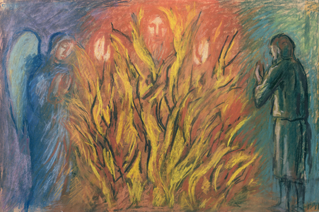 Moses & the burning bush, 1990 (charcoal & pastel on paper)