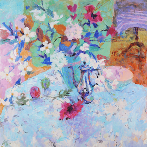 Still Life with Flowers and Coffee Pot (oil on canvas)