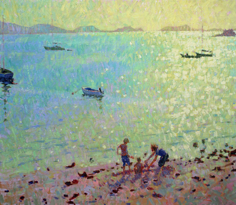 Children on the Beach, Early Morning Light (oil on canvas)