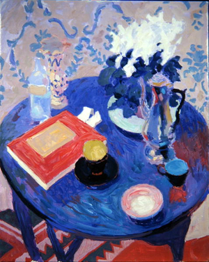 Table with Flowers and Coffee Pot (oil on canvas)