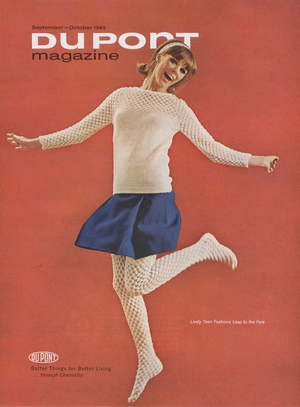 Lively Teen Fashions Leap to the Fore, front cover of 'The Du Pont Magazine', September-October 1965 (colour litho)